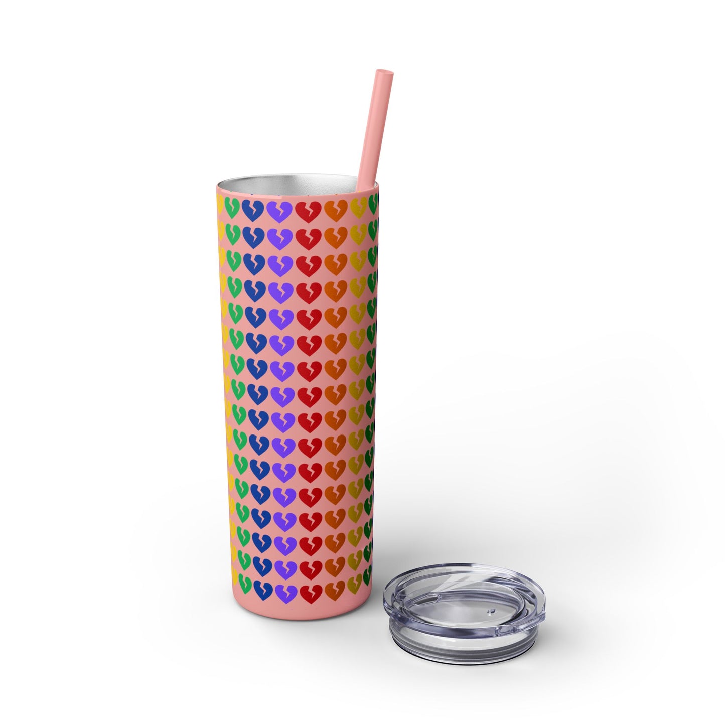 Only Hearts - Skinny Tumbler with Eco-Friendly, Reusable, Matching Straw, 20oz (Rainbow Heartbreak Collection)