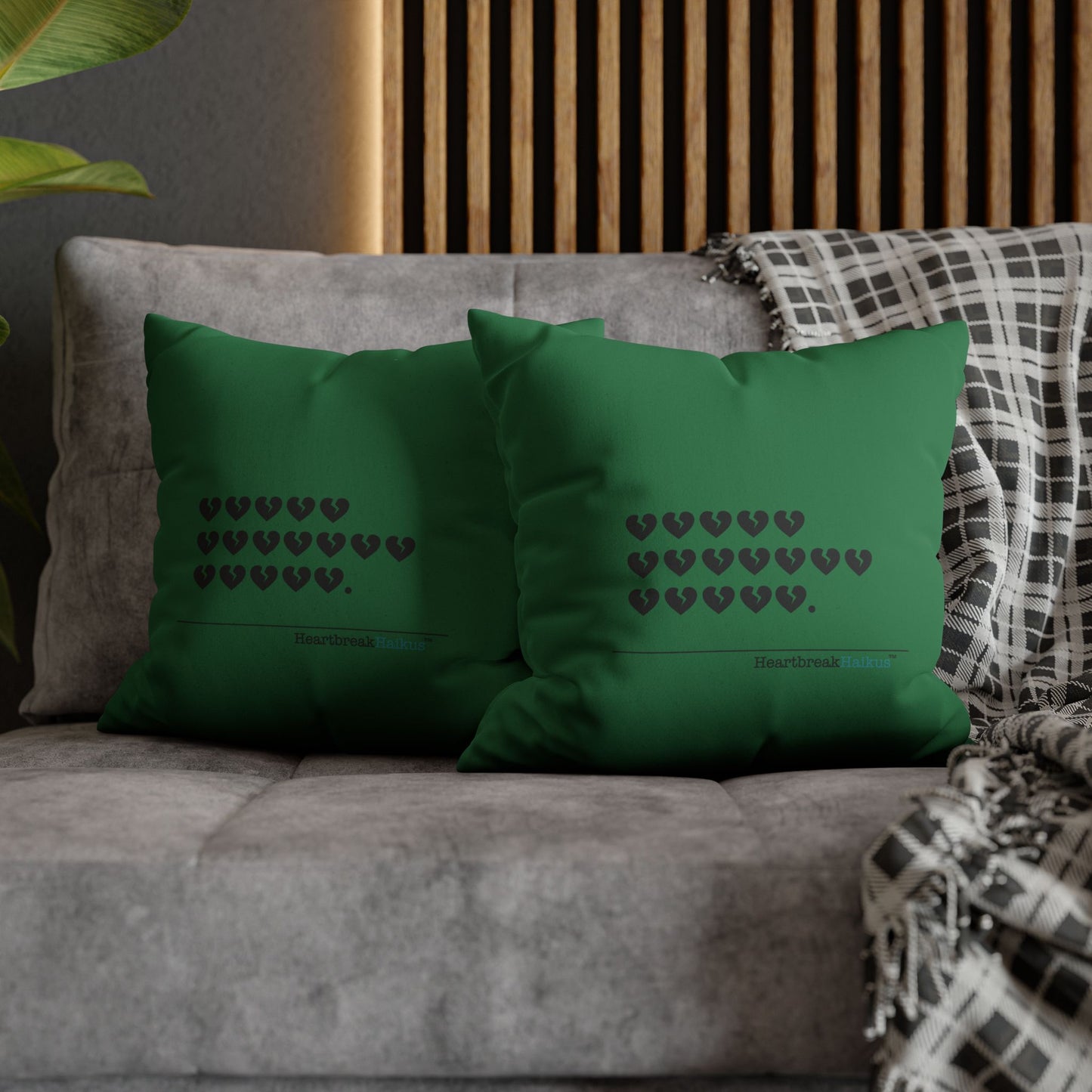 Hieroglyph Heartbreak Haiku - Faux Suede Square Pillowcase (in Evergreen)