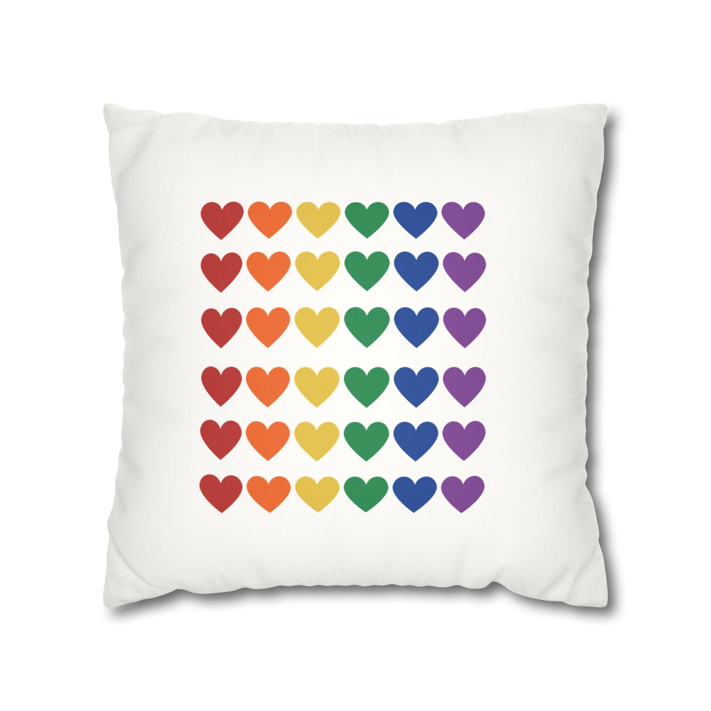 Rainbow Hearts on White - Faux Suede Square Pillowcase (Only Hearts Collection)