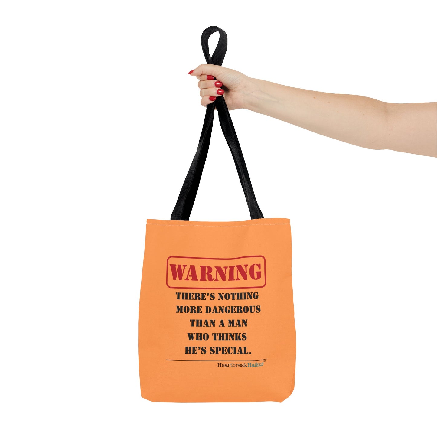 Warning: Dangerous Special Man Haiku Tote Bag (dual-sided design in Orange Tangerine)