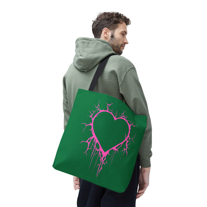 Lightning-Cracked Heart Tote Bag (in Wicked Green and Electric Pink) - (The Only Hearts Collection)