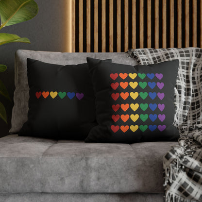 Rainbow Hearts on Black - Faux Suede Square Pillowcase (Only Hearts Collection)