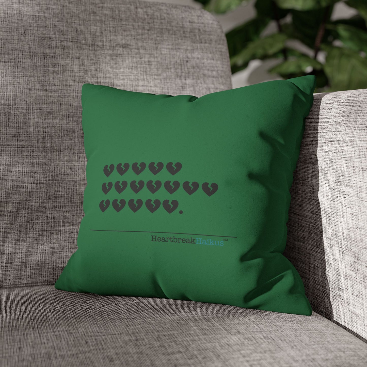 Hieroglyph Heartbreak Haiku - Faux Suede Square Pillowcase (in Evergreen)