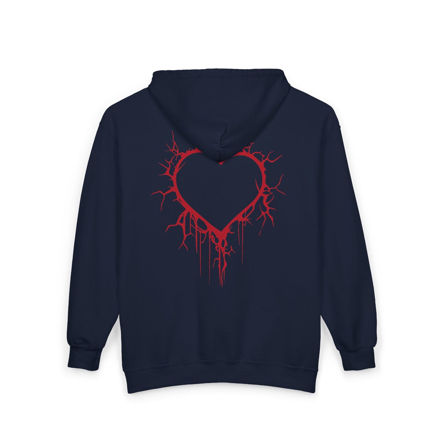 Cracked Hollow Heart Zip Hoodie — Alternative/Goth/Punk Bleeding Heart Full‑Zip Sweatshirt (The Only Hearts Collection)