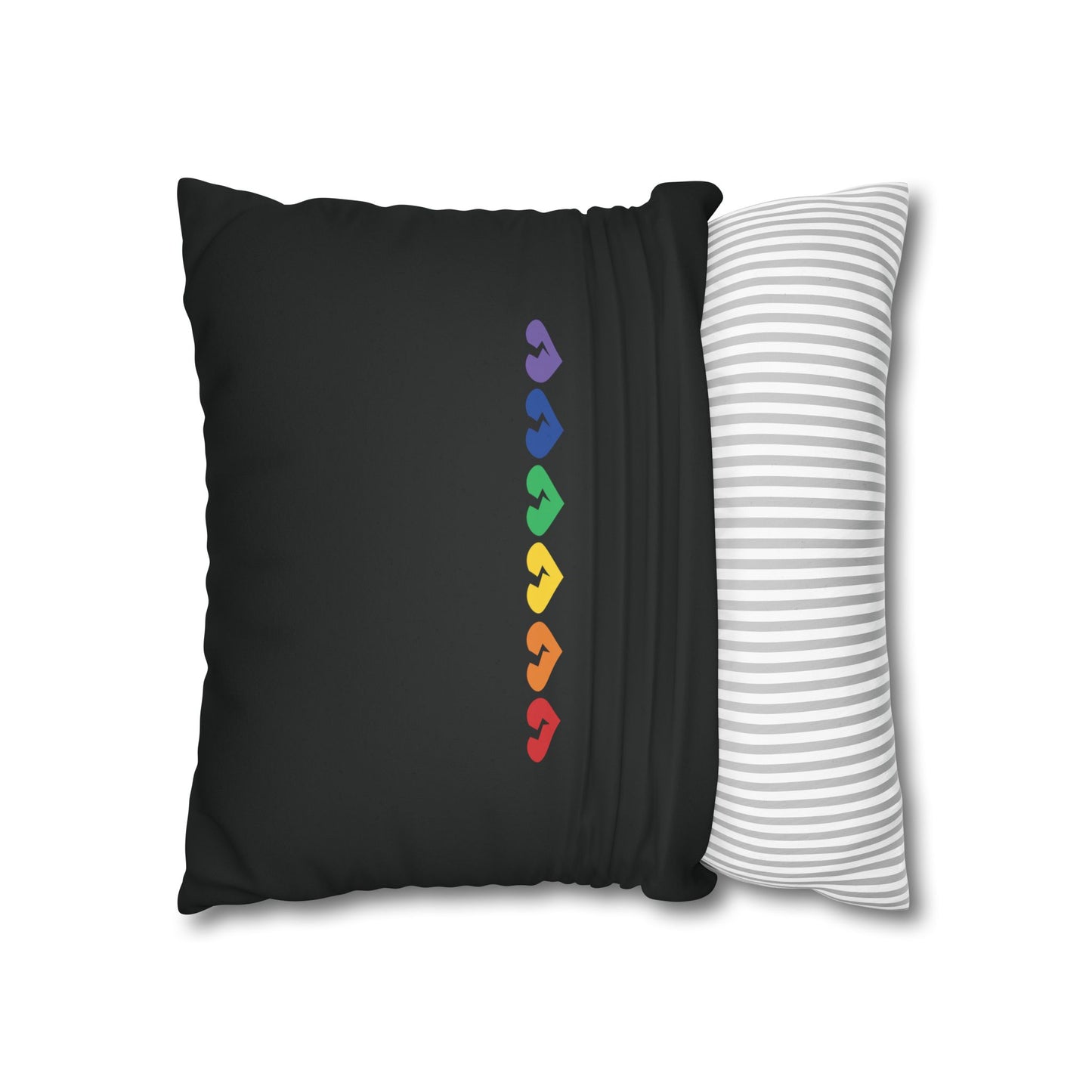 Rainbow Broken Hearts (on Midnight Black) - Faux Suede Square Pillowcase (Only Hearts Collection)