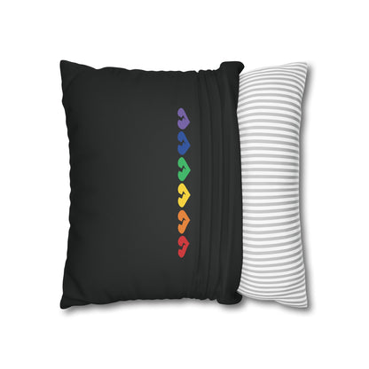Rainbow Broken Hearts (on Midnight Black) - Faux Suede Square Pillowcase (Only Hearts Collection)