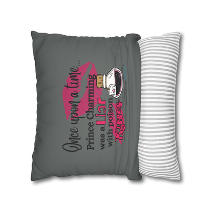 Prince Charming's Poison Kisses - Faux Suede Square Pillowcase (in Moody Grey)