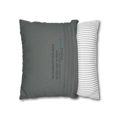 The Creature's Wife Wails Frankenstein Haiku - Faux Suede Square Pillowcase (in Moody Grey) - Frankenstein 2025 Makeover