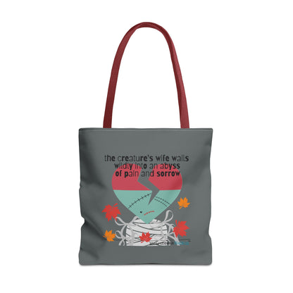 The Creature's Wife Wails Wildly Frankenstein Haiku - Tote Bag (dual-sided print in Slate Grey) - Frankenstein 2025 Makeover