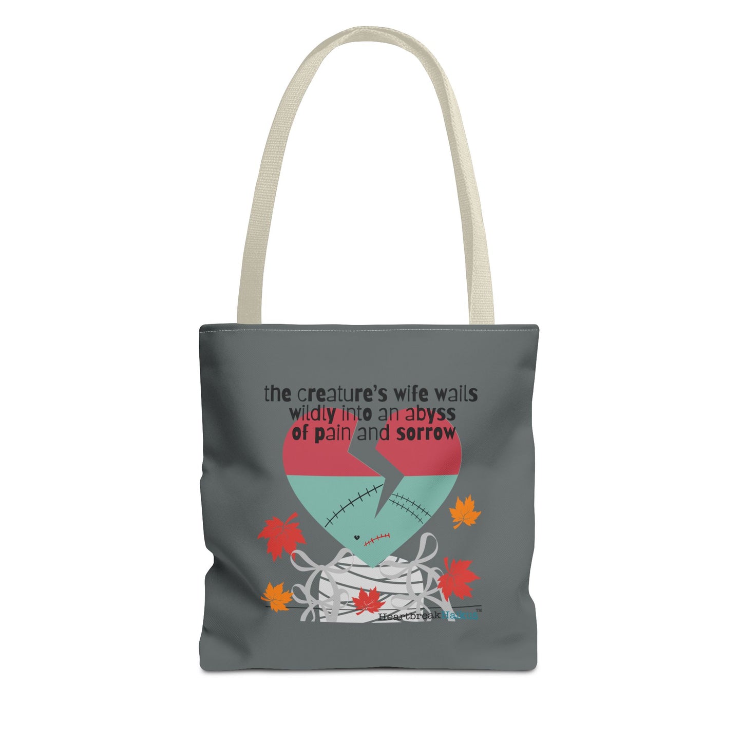 The Creature's Wife Wails Wildly Frankenstein Haiku - Tote Bag (dual-sided print in Slate Grey) - Frankenstein 2025 Makeover