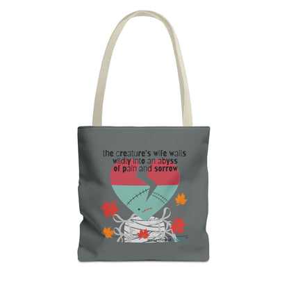 The Creature's Wife Wails Wildly Frankenstein Haiku - Tote Bag (dual-sided print in Slate Grey) - Frankenstein 2025 Makeover