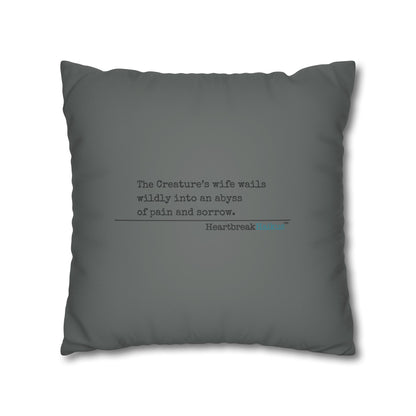 The Creature's Wife Wails Frankenstein Haiku - Faux Suede Square Pillowcase (in Moody Grey) - Frankenstein 2025 Makeover