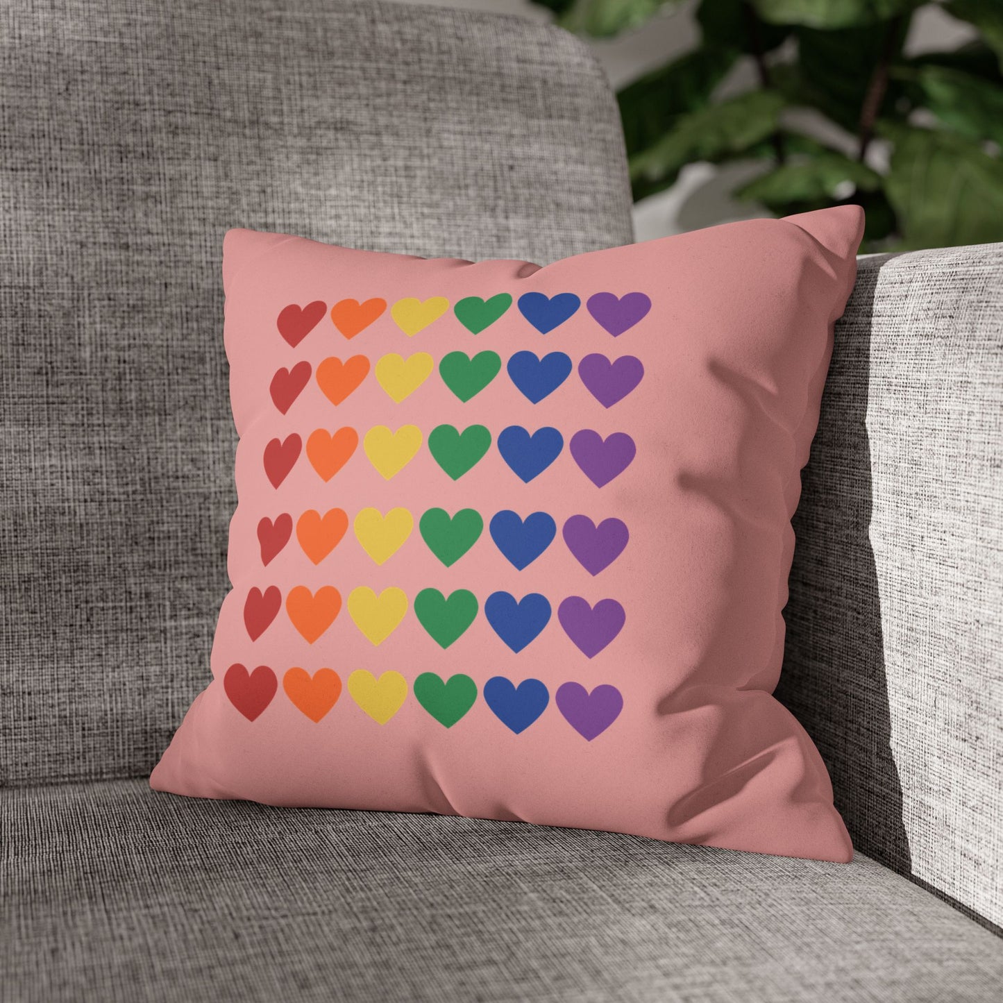 Rainbow Hearts on Pink - Faux Suede Square Pillowcase (Only Hearts Collection)