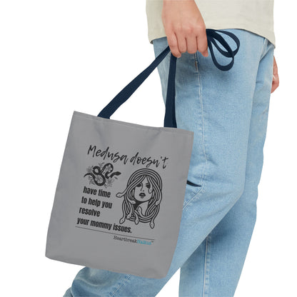 Medusa and Your Mommy Haiku - Tote Bag (Dual-sided print in Stone Grey)