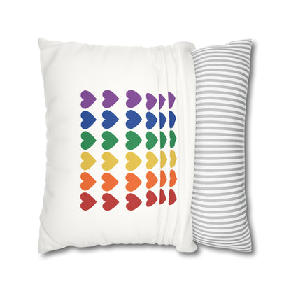 Rainbow Hearts on White - Faux Suede Square Pillowcase (Only Hearts Collection)