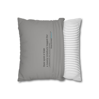 A Lonely Creature Begged Frankenstein Haiku - Faux Suede Square Pillowcase (in Stone Grey)