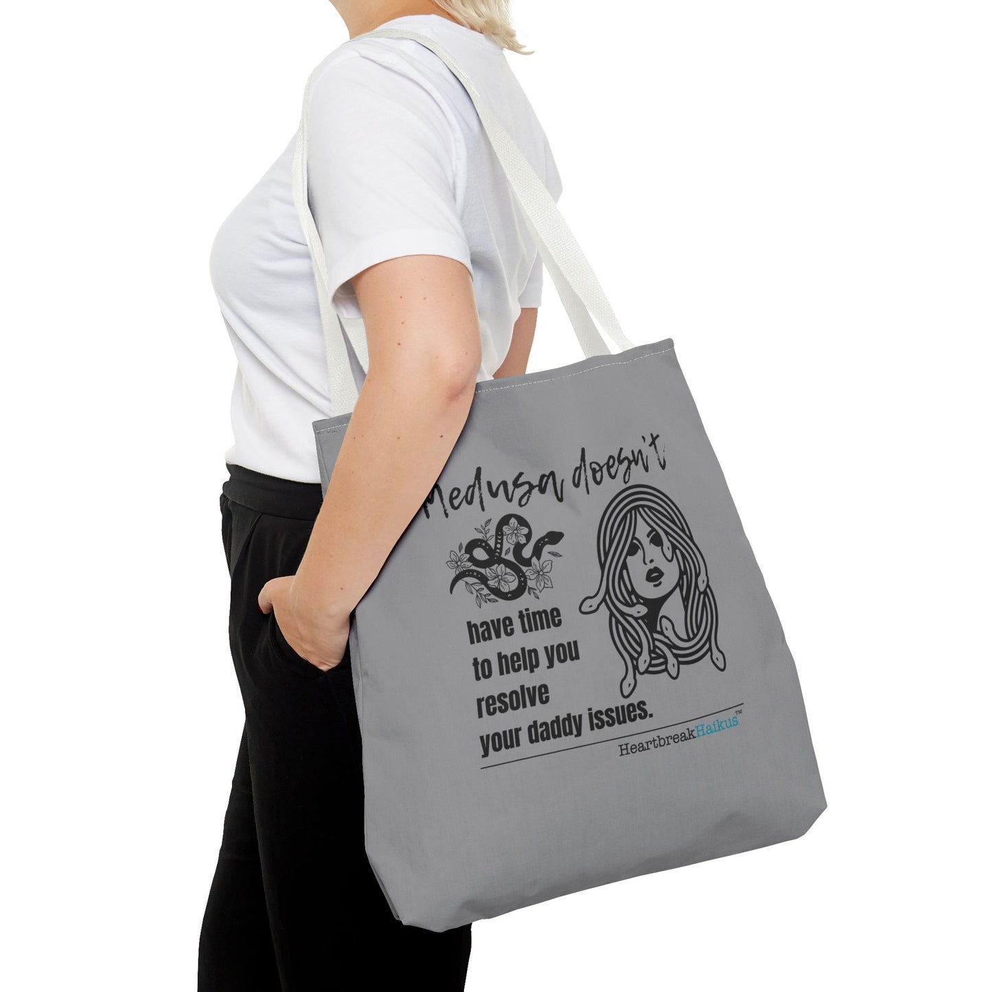 Medusa and Your Daddy Haiku - Tote Bag (Dual-sided print in Stone Grey)