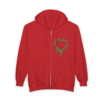 Lightning-Cracked Hollow Heart Zip Hoodie (in Electric Wicked Green) - (The Only Hearts Collection)