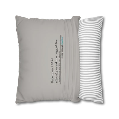 A Lonely Creature Begged Frankenstein Haiku - Faux Suede Square Pillowcase (in Light Grey)