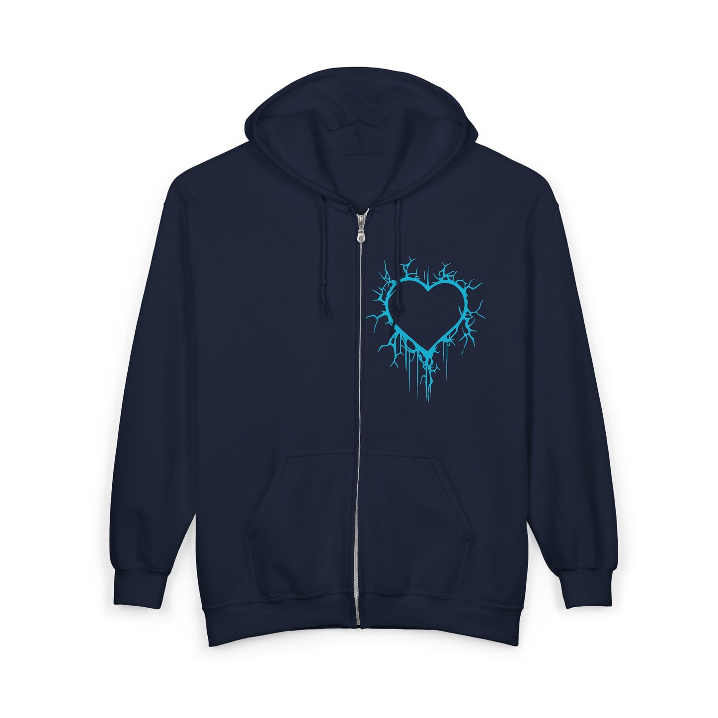 Lightning-Cracked Hollow Heart Zip Hoodie (in Electric Blue) - (The Only Hearts Collection)