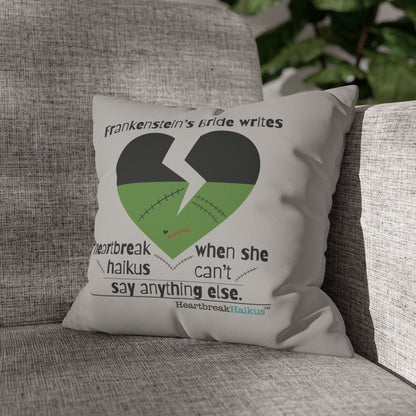 Frankenstein's Bride Writes Heartbreak Haikus - Faux Suede Square Pillowcase (in light grey)