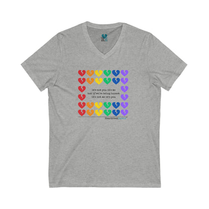 It's Not Me/You Haiku -  Unisex Jersey Short Sleeve V-Neck Tee (Rainbow Heartbreak Collection)
