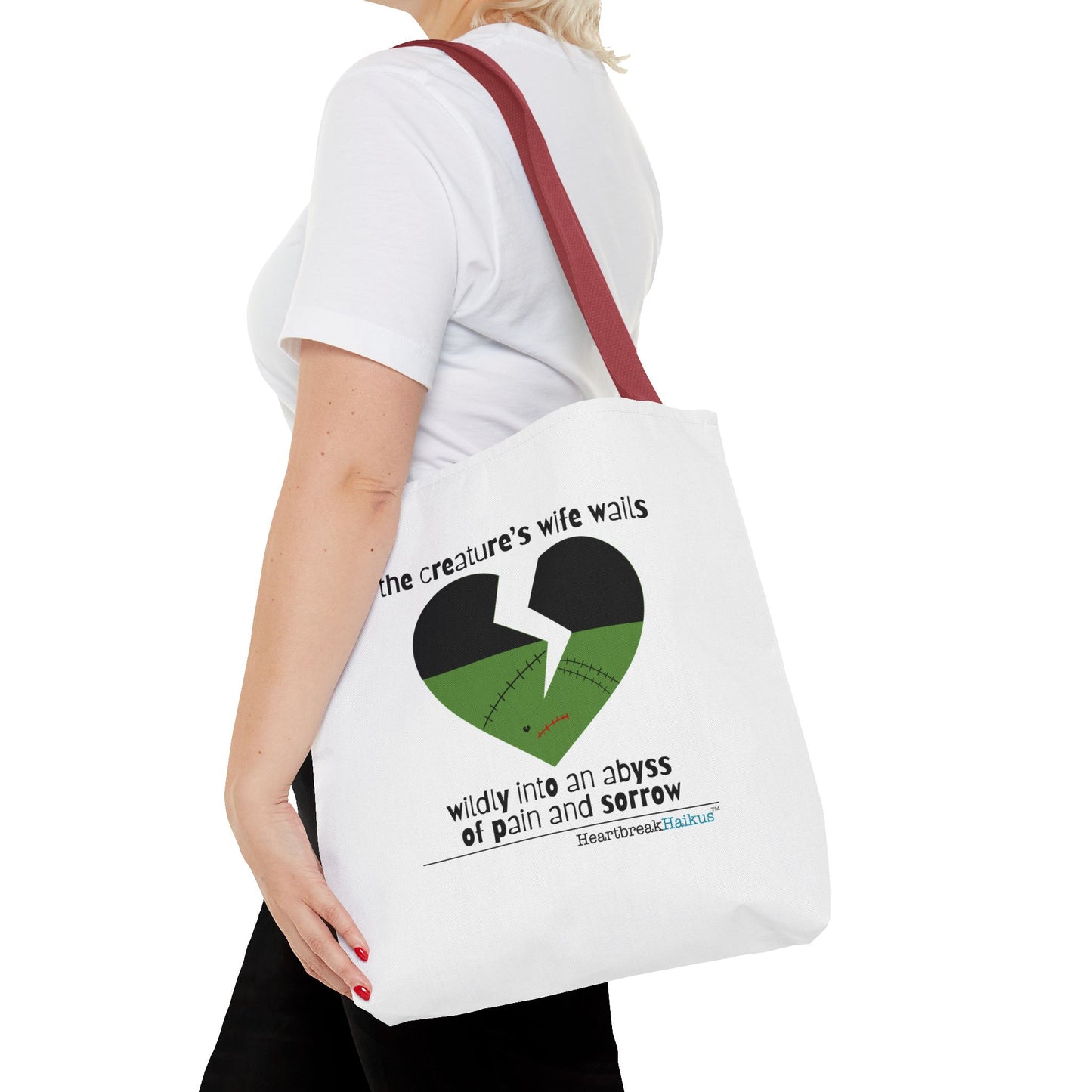 The Creature's Wife Wails Wildly Frankenstein Haiku - Tote Bag (Dual-sided print in Snow White)