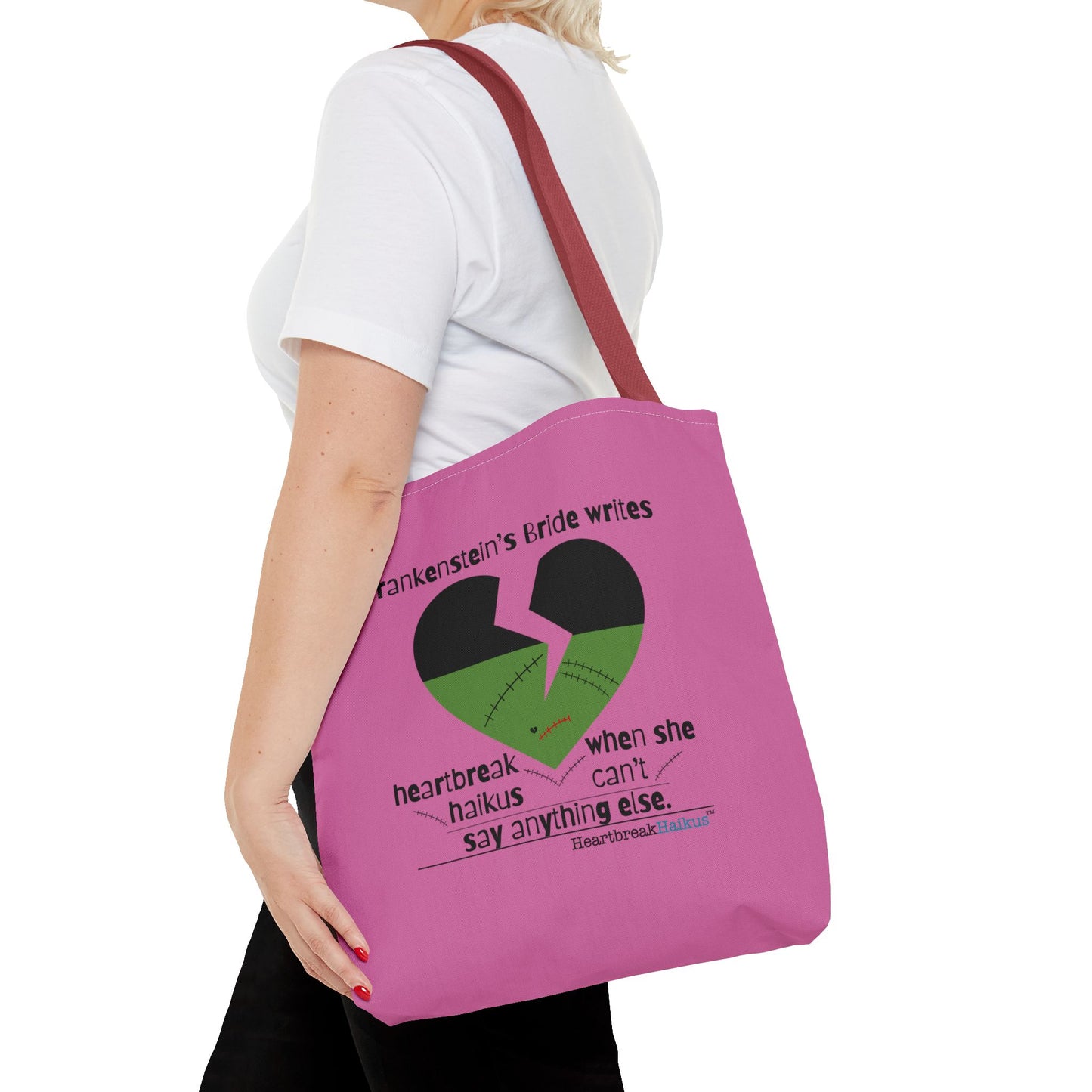 Frankenstein's Bride Writes Heartbreak Haikus - Tote Bag (Dual-sided print in Candy Pink)