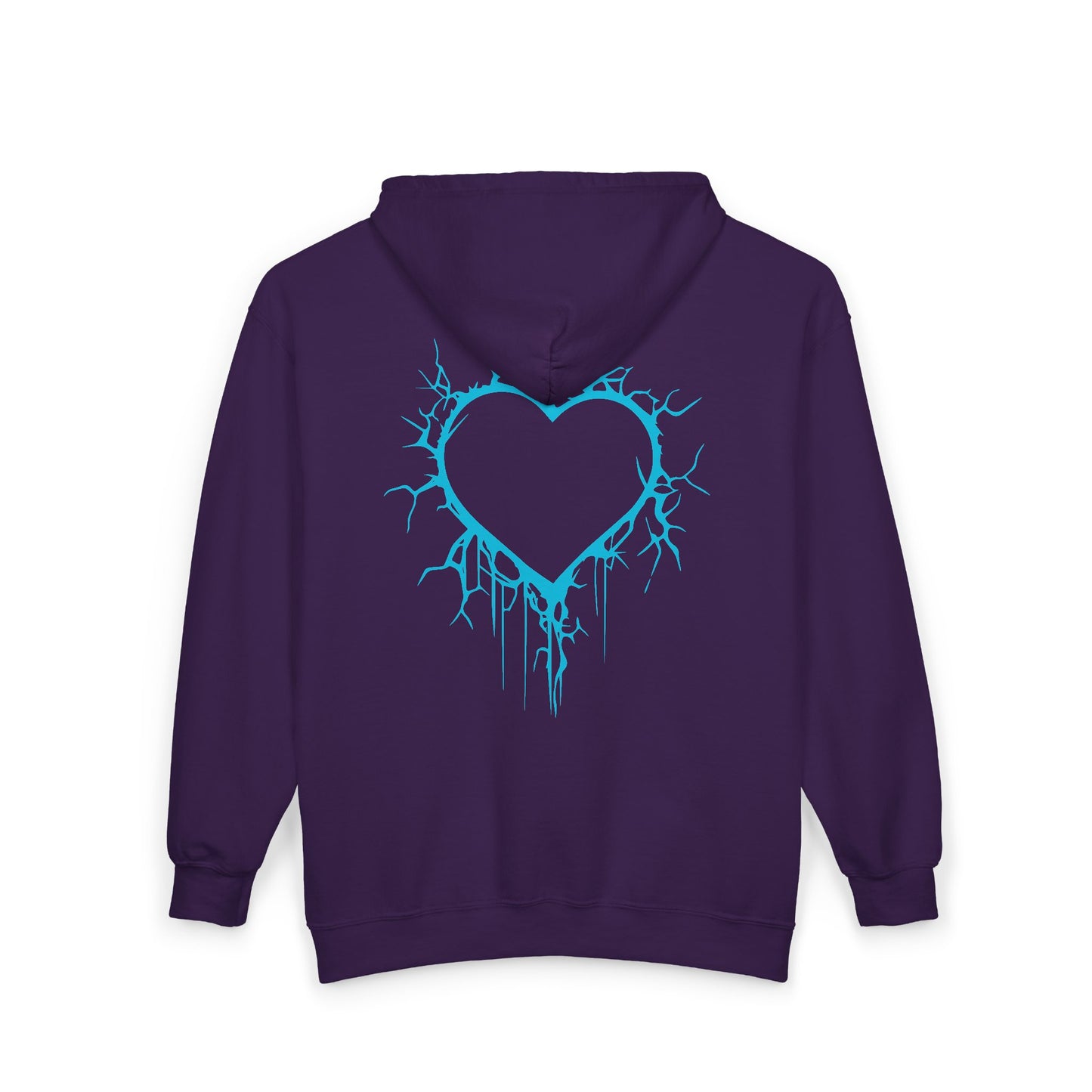 Lightning-Cracked Hollow Heart Zip Hoodie (in Electric Blue) - (The Only Hearts Collection)