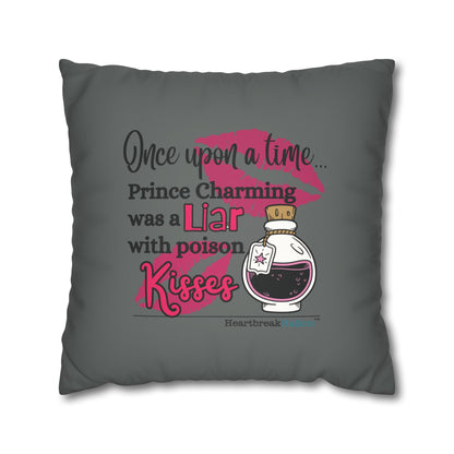 Prince Charming's Poison Kisses - Faux Suede Square Pillowcase (in Moody Grey)