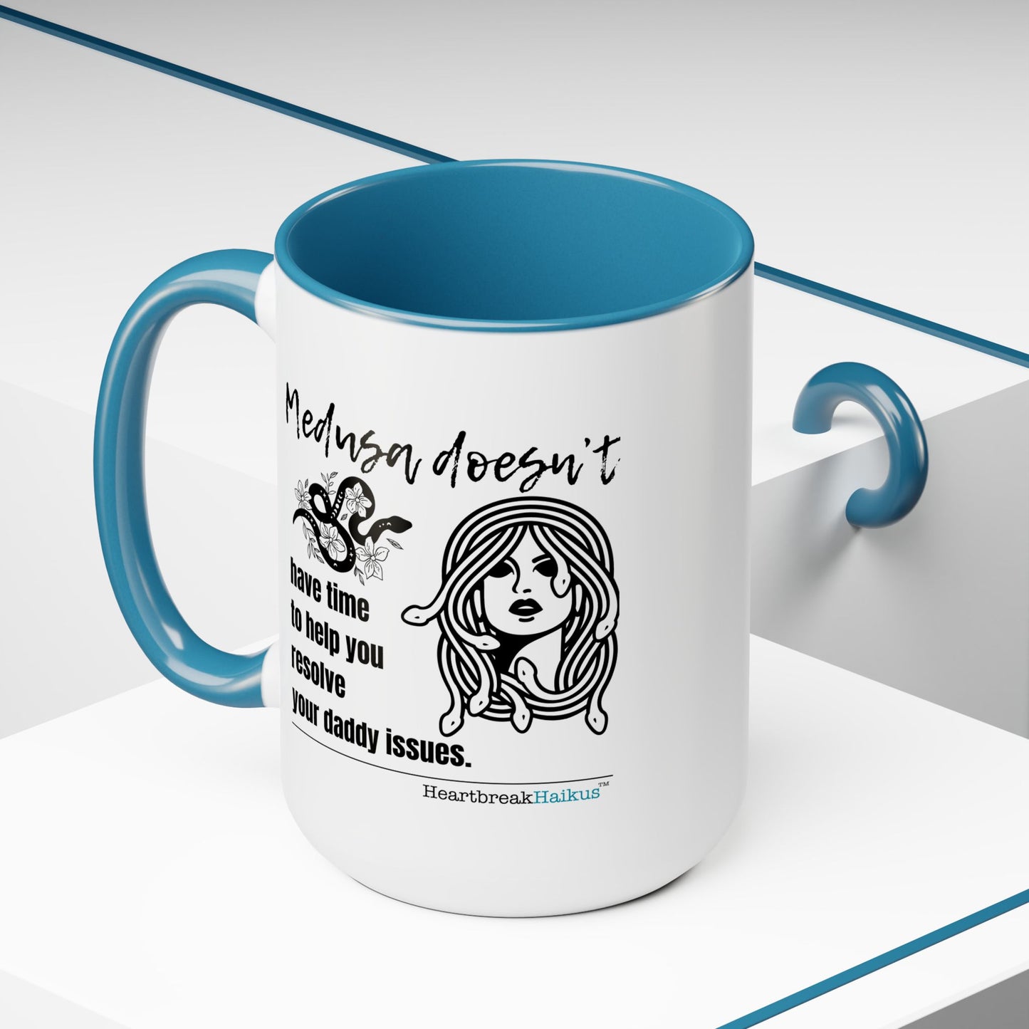 Medusa and Your Daddy Haiku - Two-Tone Coffee Mug 15oz - Dual-Sided Printing