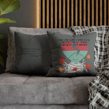 The Creature's Wife Wails Frankenstein Haiku - Faux Suede Square Pillowcase (in Moody Grey) - Frankenstein 2025 Makeover