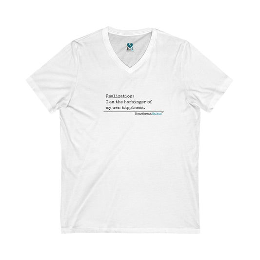 Harbinger of Happiness Haiku - Jersey Short Sleeve V-Neck Tee (Vintage Type Design)