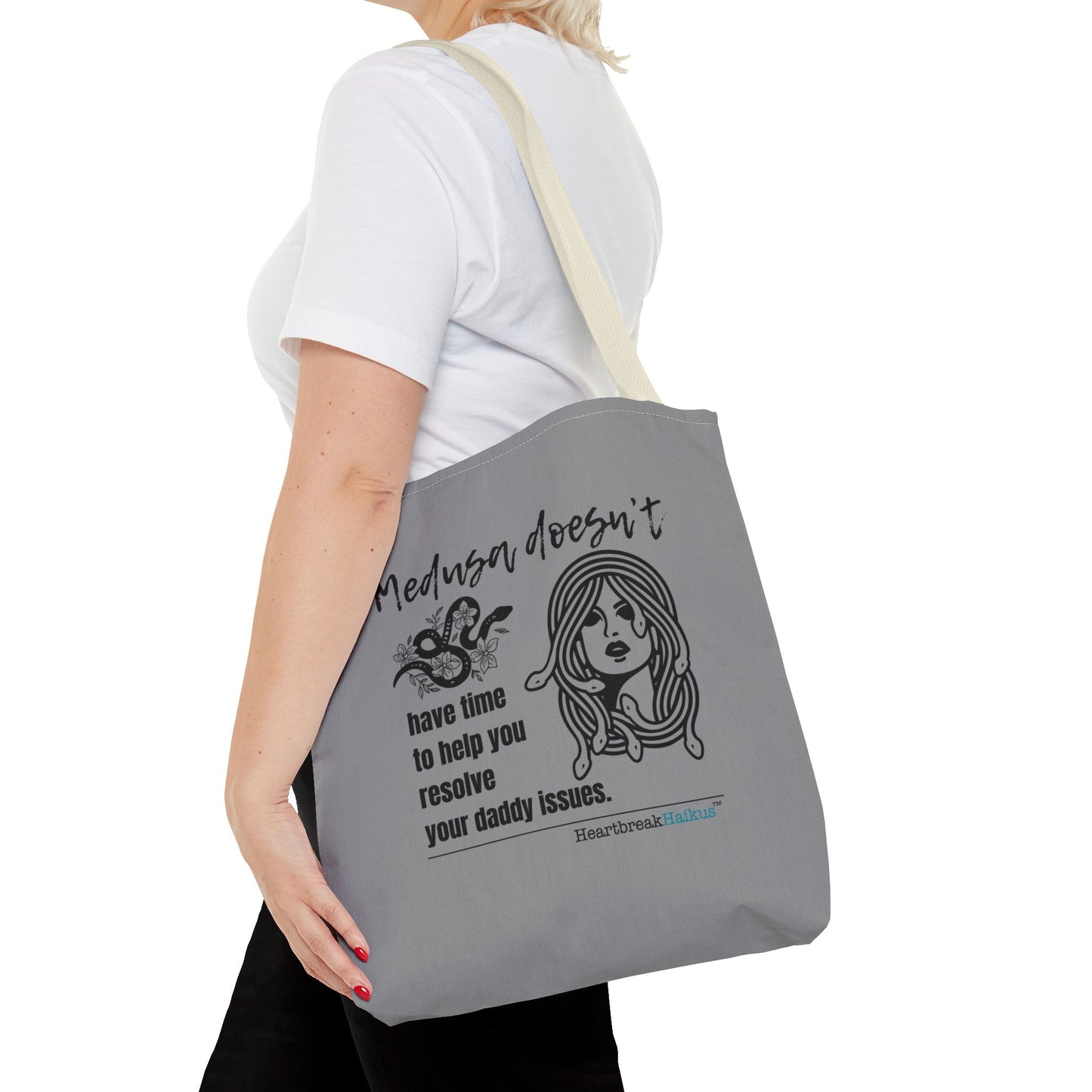 Medusa and Your Daddy Haiku - Tote Bag (Dual-sided print in Stone Grey)