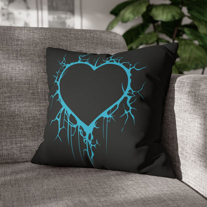 Lightning-Cracked Heart - Faux Suede Square Pillowcase (in Electric Blue)