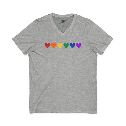 Rainbow Hearts - Jersey Short Sleeve V-Neck Tee