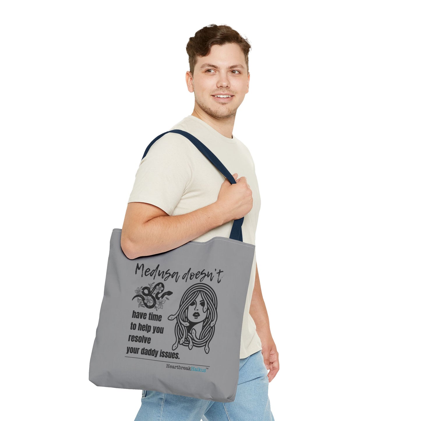Medusa and Your Daddy Haiku - Tote Bag (Dual-sided print in Stone Grey)