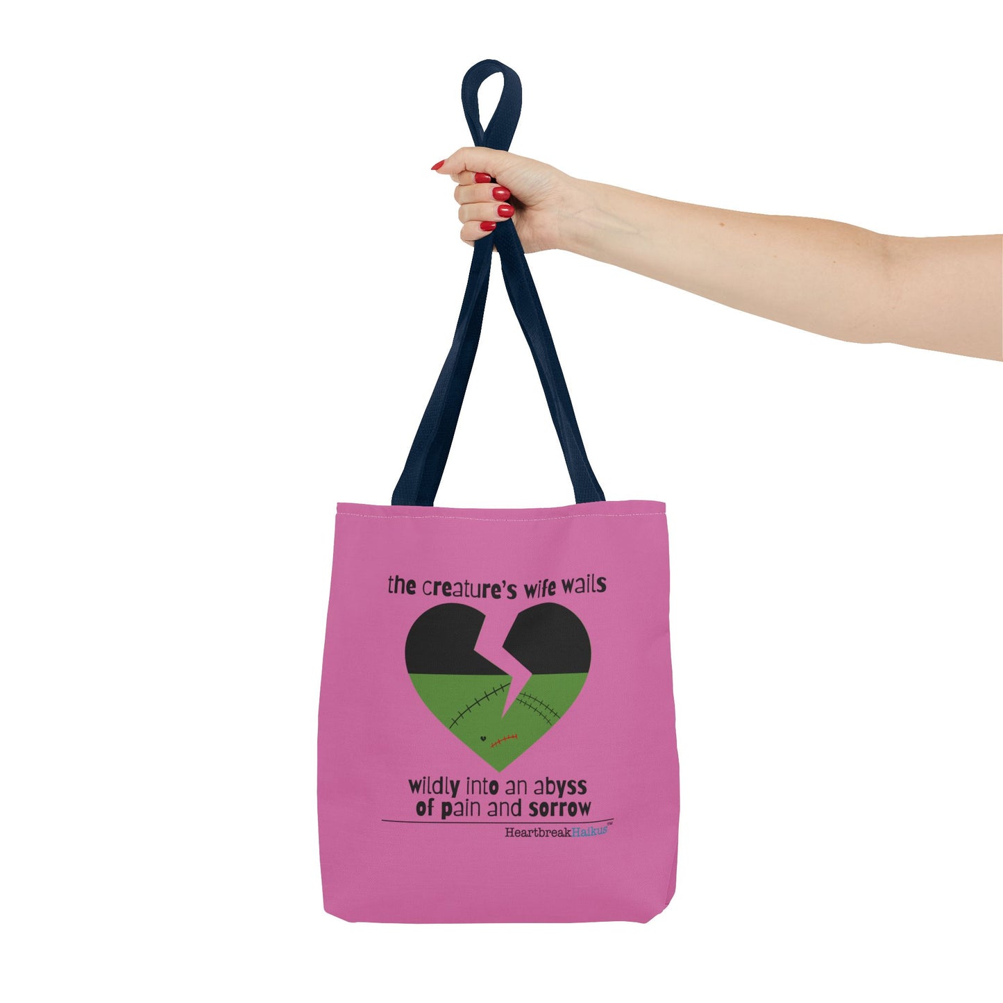 The Creature's Wife Wails Wildly Frankenstein Haiku - Tote Bag (dual-sided print in Candy Pink)