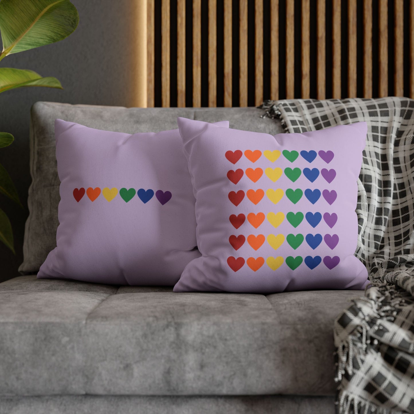 Rainbow Hearts on Lavender - Faux Suede Square Pillowcase (Only Hearts Collection)