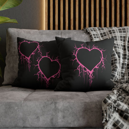 Lightning-Cracked Heart - Faux Suede Square Pillowcase (in Electric Pink)
