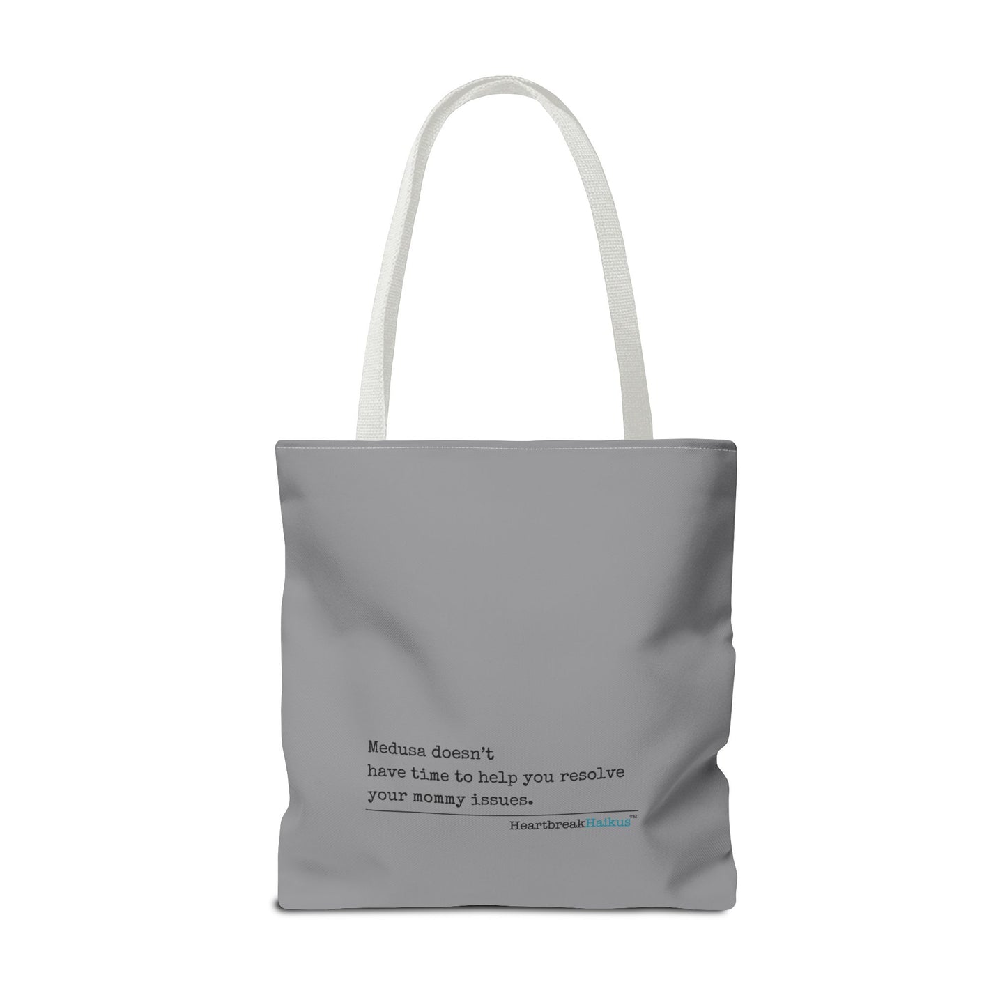 Medusa and Your Mommy Haiku - Tote Bag (Dual-sided print in Stone Grey)