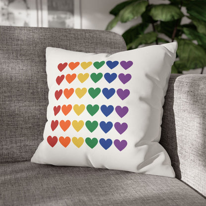 Rainbow Hearts on White - Faux Suede Square Pillowcase (Only Hearts Collection)
