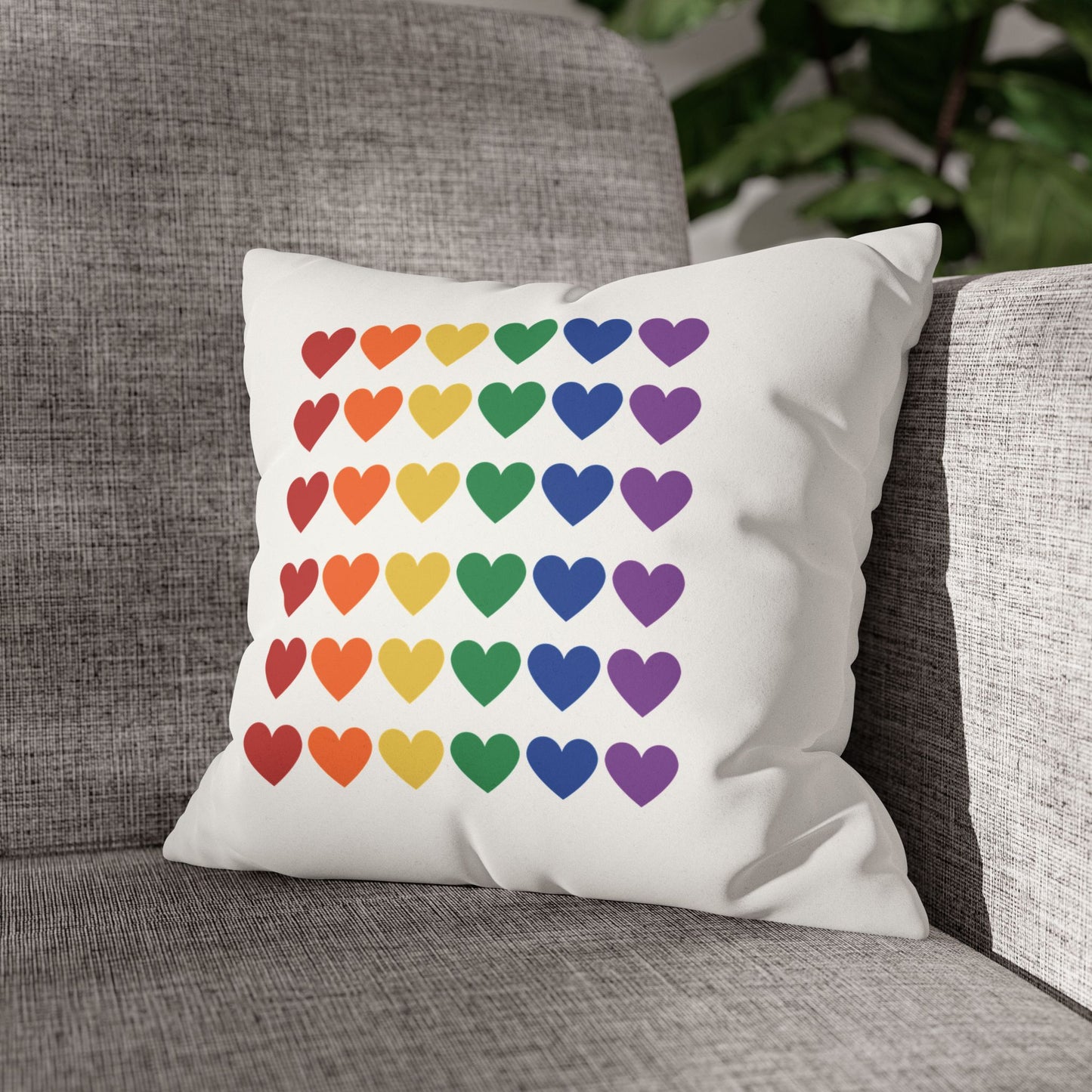 Rainbow Hearts on White - Faux Suede Square Pillowcase (Only Hearts Collection)