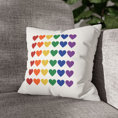 Rainbow Hearts on White - Faux Suede Square Pillowcase (Only Hearts Collection)