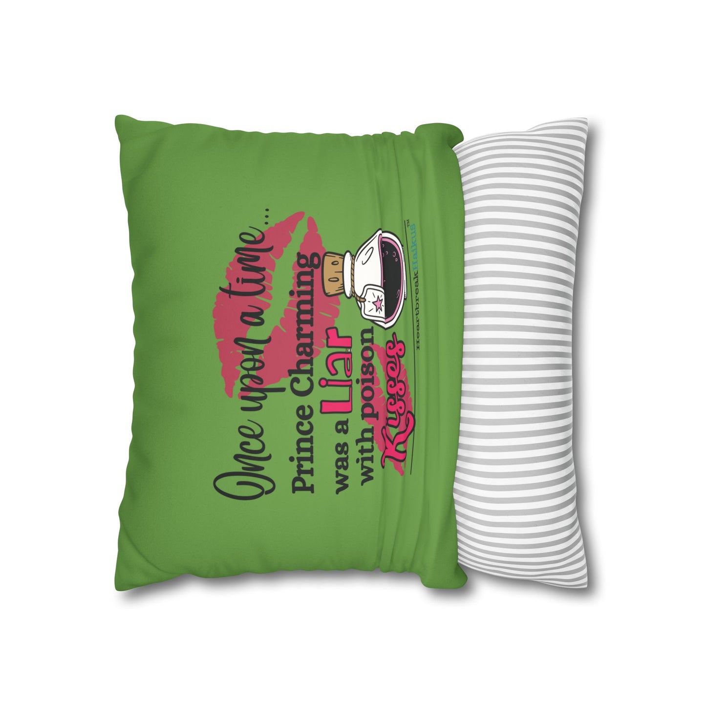 Prince Charming's Poison Kisses - Faux Suede Square Pillowcase (in Wicked Green)