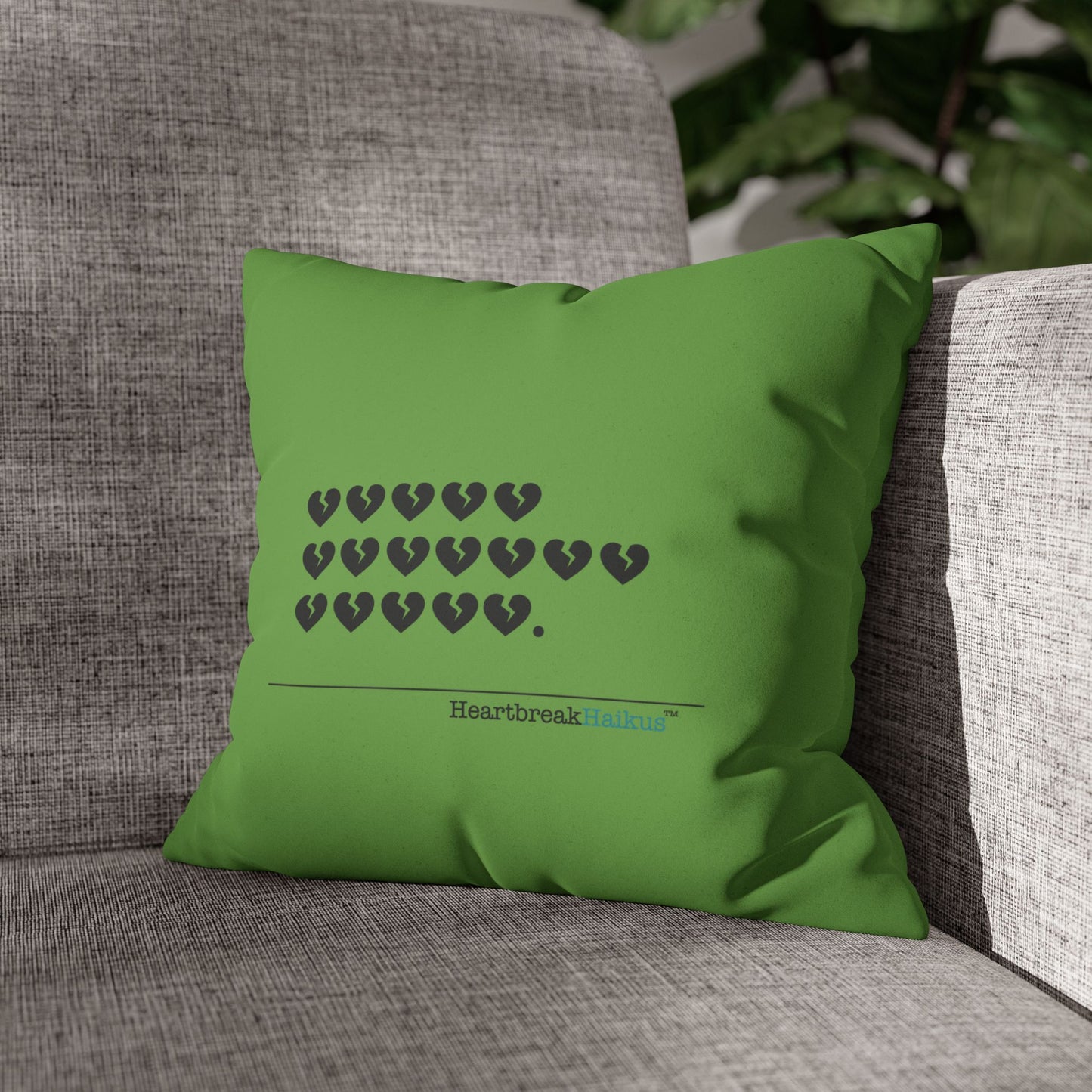 Hieroglyph Heartbreak Haiku - Faux Suede Square Pillowcase (in Wicked Green/Grinch Green)