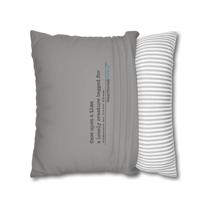 A Lonely Creature Begged Frankenstein Haiku - Faux Suede Square Pillowcase (in Stone Grey)