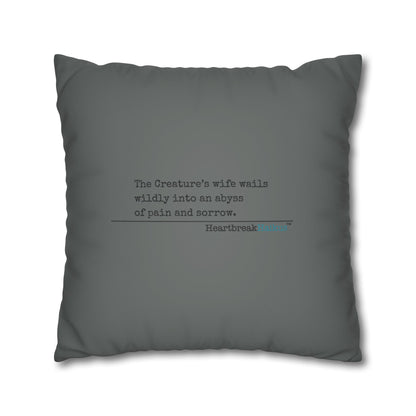 The Creature's Wife Wails Frankenstein Haiku - Faux Suede Square Pillowcase (in Moody Grey) - Frankenstein 2025 Makeover