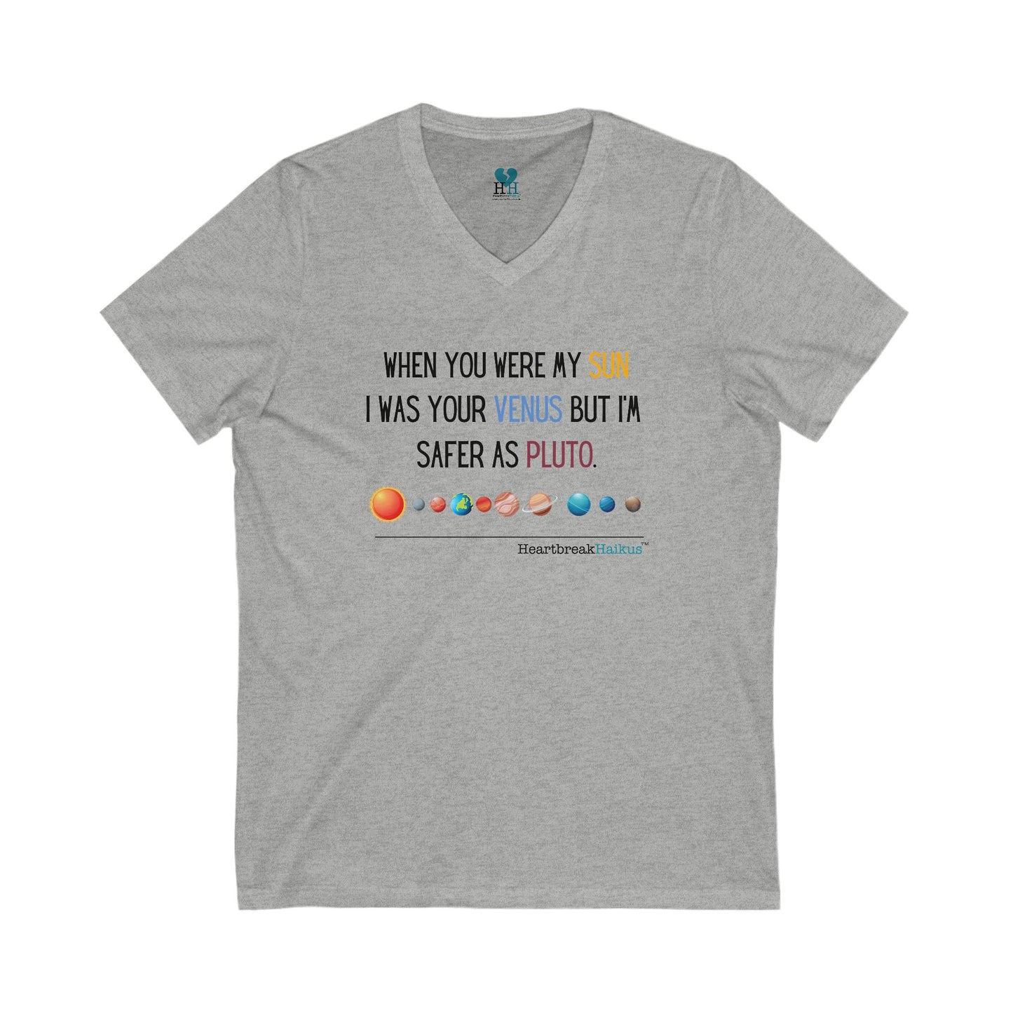 Safer as Pluto Haiku - Unisex Jersey Short Sleeve V-Neck Tee