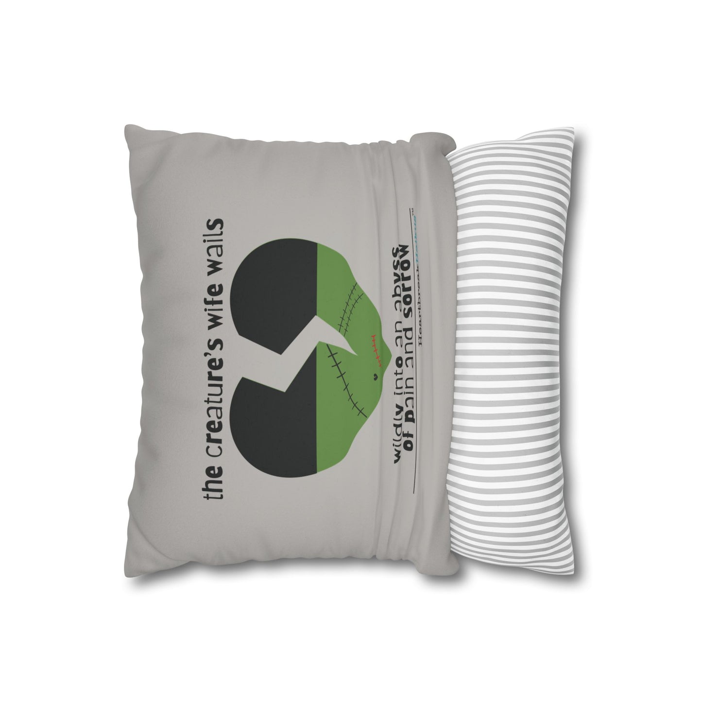 The Creature's Wife Wails Frankenstein Haiku - Faux Suede Square Pillowcase (in light grey)